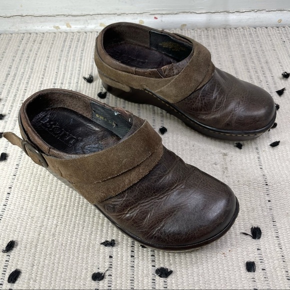 BORN Darly Castagno Brown Leather Harness Clogs 6 - Picture 2 of 11